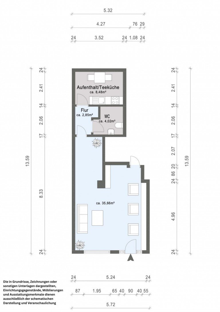 Grundriss-Gewerbeeinheit M�nchen Ladenlokal Flexible Gewerbefl�che mit Nebenraum, WC und Tiefgaragenstellplatz