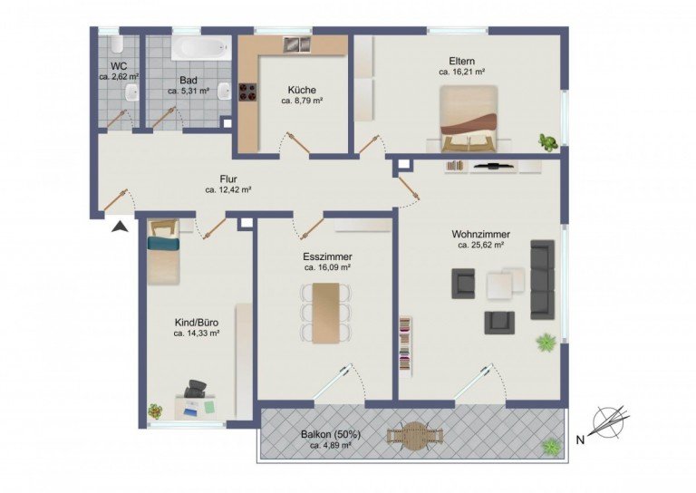 Grundriss Starnberg Etagenwohnung 4-Zimmer Eigentumswohnung - Raum f�r Leben, Familie und Homeoffice